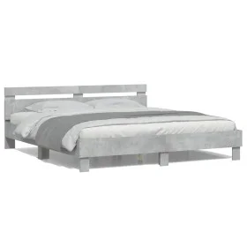 Estructura de cama cabecero y luces LED gris hormigón 200x200cm de , Camas y somieres - Ref: Foro24-3207521, Precio: 161,60 €...