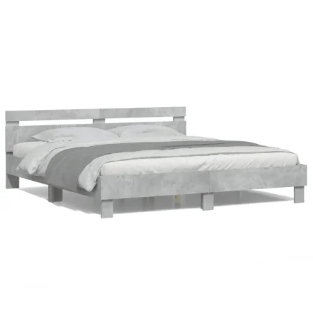 Estructura de cama cabecero y luces LED gris hormigón 200x200cm de , Camas y somieres - Ref: Foro24-3207521, Precio: 161,60 €...