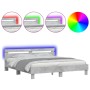 Estructura de cama cabecero y luces LED gris hormigón 200x200cm de , Camas y somieres - Ref: Foro24-3207521, Precio: 163,93 €...