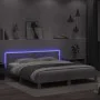 Estructura de cama cabecero y luces LED gris hormigón 200x200cm de , Camas y somieres - Ref: Foro24-3207521, Precio: 161,60 €...