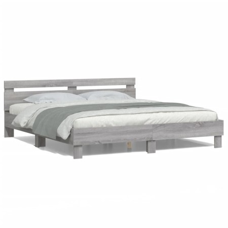 Estructura de cama cabecero y luces LED gris Sonoma 200x200 cm de , Camas y somieres - Ref: Foro24-3207523, Precio: 189,35 €,...