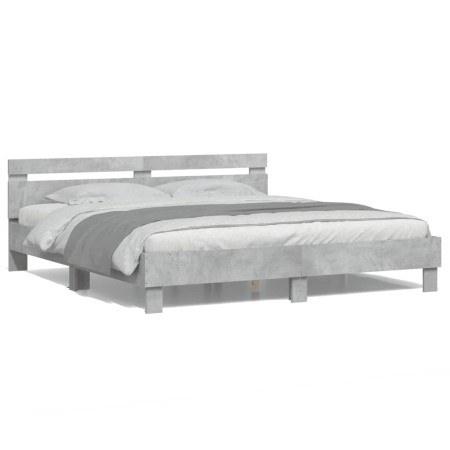 Estructura de cama cabecero y luces LED gris hormigón 160x200cm de , Camas y somieres - Ref: Foro24-3207535, Precio: 157,61 €...
