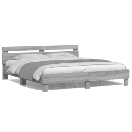 Estructura de cama cabecero y luces LED gris Sonoma 160x200 cm de , Camas y somieres - Ref: Foro24-3207537, Precio: 165,78 €,...