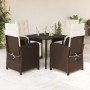 Set comedor de jardín 5 piezas y cojines ratán sintético marrón en Conjuntos de jardín | Comprar online en Foru.es