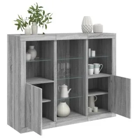 Aparador con luz LED 3 pzas madera de ingeniería gris Sonoma de , Aparadores - Ref: Foro24-3209126, Precio: 203,38 €, Descuen...