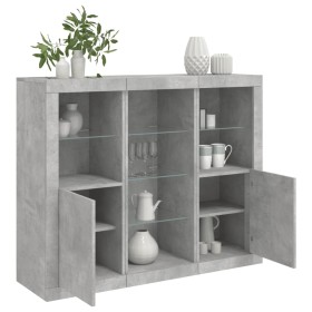 Aparador con luz LED 3 pzas madera de ingeniería gris hormigón de , Aparadores - Ref: Foro24-3209124, Precio: 209,29 €, Descu...