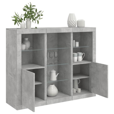 Aparador con luz LED 3 pzas madera de ingeniería gris hormigón de , Aparadores - Ref: Foro24-3209124, Precio: 209,29 €, Descu...