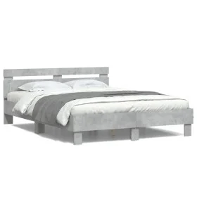 Estructura de cama cabecero y luces LED gris hormigón 150x200cm de , Camas y somieres - Ref: Foro24-3207542, Precio: 138,71 €...