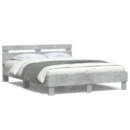 Estructura de cama cabecero y luces LED gris hormigón 150x200cm de , Camas y somieres - Ref: Foro24-3207542, Precio: 140,65 €...