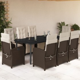 Set comedor para jardín 9 pzas y cojines ratán sintético marrón en Conjuntos de jardín | Comprar online en Foru.es