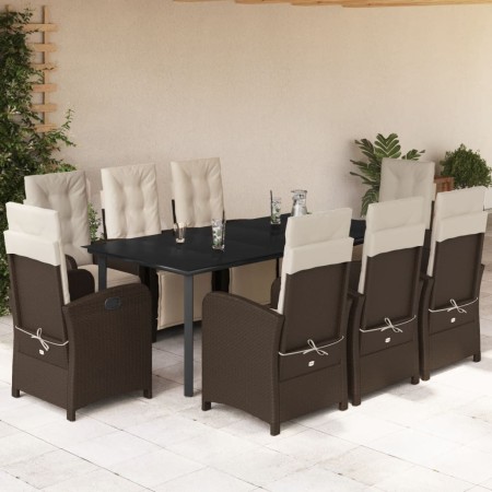 Set comedor para jardín 9 pzas y cojines ratán sintético marrón en Conjuntos de jardín | Comprar online en Foru.es