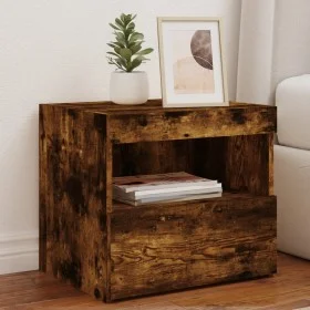 Mesitas de noche con luces LED 2 uds roble ahumado 50x40x45 cm de , Mesitas de noche - Ref: Foro24-836772, Precio: 87,97 €, D...