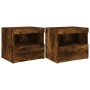 Mesitas de noche con luces LED 2 uds roble ahumado 50x40x45 cm de , Mesitas de noche - Ref: Foro24-836772, Precio: 89,12 €, D...