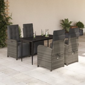 Set comedor de jardín 5 piezas con cojines ratán sintético gris en Conjuntos de jardín | Comprar online en Foru.es