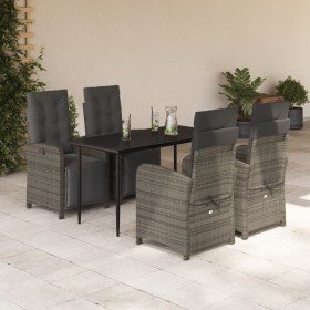 Set comedor de jardín 5 piezas con cojines ratán sintético gris en Conjuntos de jardín | Comprar online en Foru.es