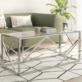 Silver stainless steel and tempered glass coffee table by , Coffee table - Ref: Foro24-349937, Price: 143,97 €, Discount: %