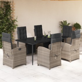 Set comedor jardín 7 pzas y cojines ratán sintético gris en Conjuntos de jardín | Comprar online en Foru.es