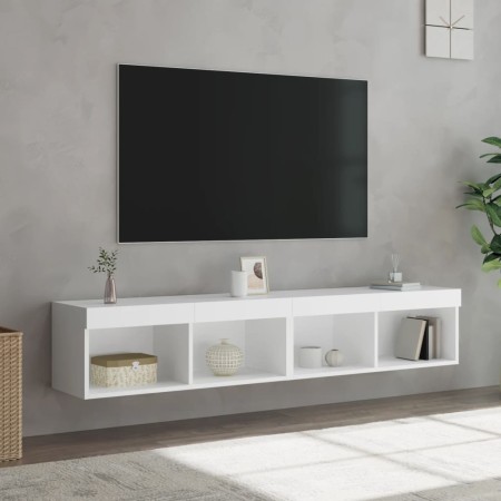 Muebles de TV con luces LED 2 uds blanco 80x30x30 cm de , Muebles TV - Ref: Foro24-837142, Precio: 74,06 €, Descuento: %