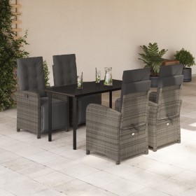 Set comedor de jardín 5 piezas con cojines ratán sintético gris en Conjuntos de jardín | Comprar online en Foru.es