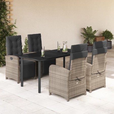 Set comedor de jardín 5 piezas con cojines ratán sintético gris en Conjuntos de jardín | Comprar online en Foru.es