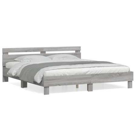 Cama con cabecero madera de ingeniería gris Sonoma 160x200 cm de , Camas y somieres - Ref: Foro24-3207411, Precio: 162,75 €, ...