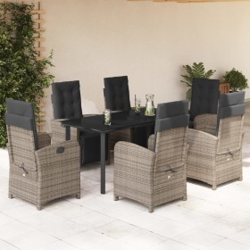 Set comedor jardín 7 pzas y cojines ratán sintético gris en Conjuntos de jardín | Comprar online en Foru.es
