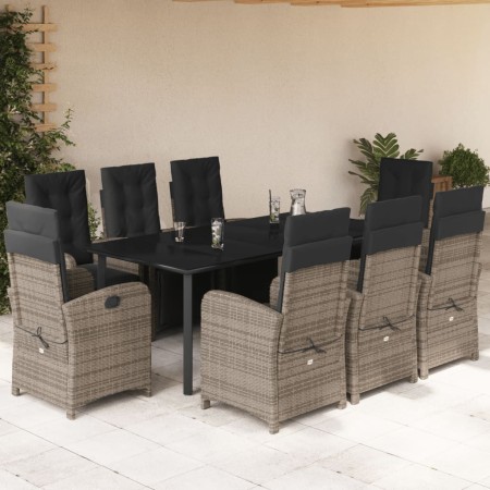 Set comedor jardín 9 pzas y cojines ratán sintético gris en Conjuntos de jardín | Comprar online en Foru.es