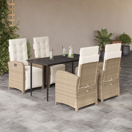 Set comedor de jardín 5 pzas con cojines ratán sintético beige en Conjuntos de jardín | Comprar online en Foru.es