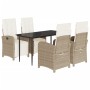 Set comedor de jardín 5 pzas con cojines ratán sintético beige en Conjuntos de jardín | Comprar online en Foru.es