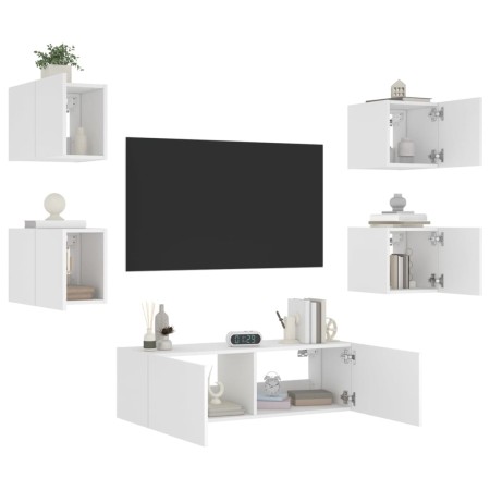 Muebles de TV de pared con luces LED 5 piezas blanco de , Muebles TV - Ref: Foro24-3216860, Precio: 188,38 €, Descuento: %
