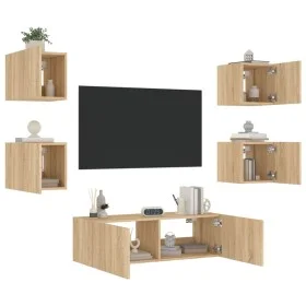 Muebles de TV de pared con luces LED 5 piezas roble Sonoma de , Muebles TV - Ref: Foro24-3216862, Precio: 163,48 €, Descuento: %