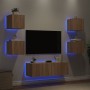Muebles de TV de pared con luces LED 5 piezas roble Sonoma de , Muebles TV - Ref: Foro24-3216862, Precio: 165,64 €, Descuento: %