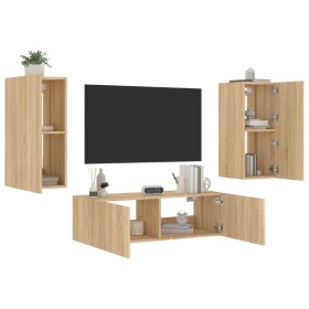 Muebles de TV de pared con luces LED 3 piezas roble Sonoma de , Muebles TV - Ref: Foro24-3216869, Precio: 147,34 €, Descuento: %