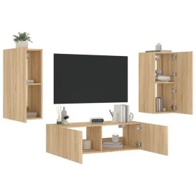 Muebles de TV de pared con luces LED 3 piezas roble Sonoma de , Muebles TV - Ref: Foro24-3216869, Precio: 145,45 €, Descuento: %