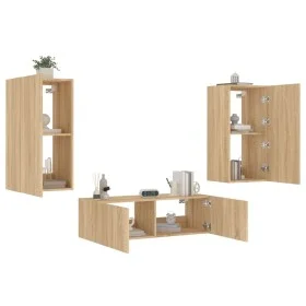 Muebles de TV de pared con luces LED 3 piezas roble Sonoma de , Muebles TV - Ref: Foro24-3216876, Precio: 170,62 €, Descuento: %