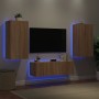 Muebles de TV de pared con luces LED 3 piezas roble Sonoma de , Muebles TV - Ref: Foro24-3216876, Precio: 172,84 €, Descuento: %