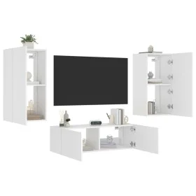 Muebles de TV de pared con luces LED 3 piezas blanco de , Muebles TV - Ref: Foro24-3216874, Precio: 185,34 €, Descuento: %