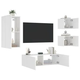 Muebles de TV de pared con luces LED 4 piezas blanco de , Muebles TV - Ref: Foro24-3216881, Precio: 183,41 €, Descuento: %