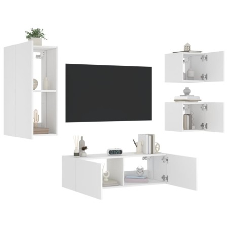 Muebles de TV de pared con luces LED 4 piezas blanco de , Muebles TV - Ref: Foro24-3216881, Precio: 193,72 €, Descuento: %