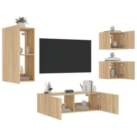 Muebles de TV de pared con luces LED 4 piezas roble Sonoma de , Muebles TV - Ref: Foro24-3216883, Precio: 167,06 €, Descuento: %