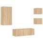 Muebles de TV de pared con luces LED 4 piezas roble Sonoma de , Muebles TV - Ref: Foro24-3216883, Precio: 169,24 €, Descuento: %