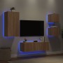 Muebles de TV de pared con luces LED 4 piezas roble Sonoma de , Muebles TV - Ref: Foro24-3216883, Precio: 169,24 €, Descuento: %