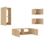 Muebles de TV de pared con luces LED 4 piezas roble Sonoma de , Muebles TV - Ref: Foro24-3216883, Precio: 169,24 €, Descuento: %