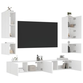 Muebles de TV de pared con luces LED 6 piezas blanco de , Muebles TV - Ref: Foro24-3216888, Precio: 318,68 €, Descuento: %