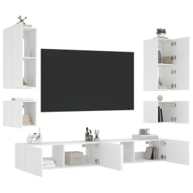Muebles de TV de pared con luces LED 6 piezas blanco de , Muebles TV - Ref: Foro24-3216888, Precio: 308,33 €, Descuento: %