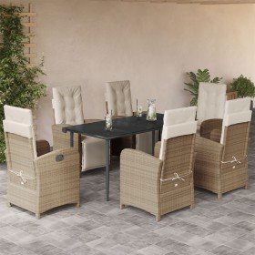 Set comedor de jardín 7 pzas con cojines ratán sintético beige en Conjuntos de jardín | Comprar online en Foru.es