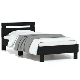 Black engineered wood bed with headboard 90x190 cm by , Beds and slatted bases - Ref: Foro24-838562, Price: 83,21 €, Discount: %