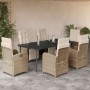 Set comedor de jardín 7 pzas con cojines ratán sintético beige en Conjuntos de jardín | Comprar online en Foru.es