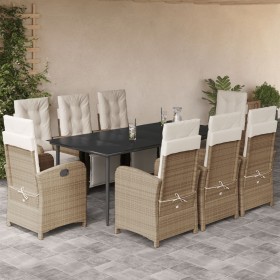 Set comedor de jardín 9 pzas con cojines ratán sintético beige en Conjuntos de jardín | Comprar online en Foru.es