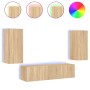 Muebles TV pared con LED 4 pzas madera ingeniería roble Sonoma de , Muebles TV - Ref: Foro24-3216841, Precio: 165,99 €, Descu...